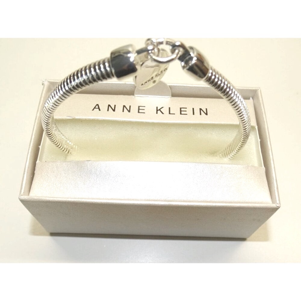 Anne Klein Silver-Tone Coiled Bracelet With Charm & Original Box - Picture 1 of 3